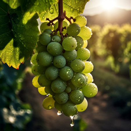 ripe grapes hanging from a vine , AI generatedの素材