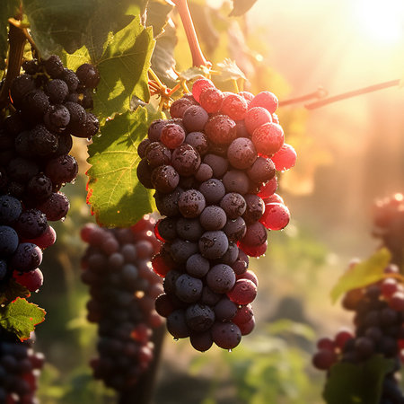 ripe grapes hanging from a vine , AI generatedの素材