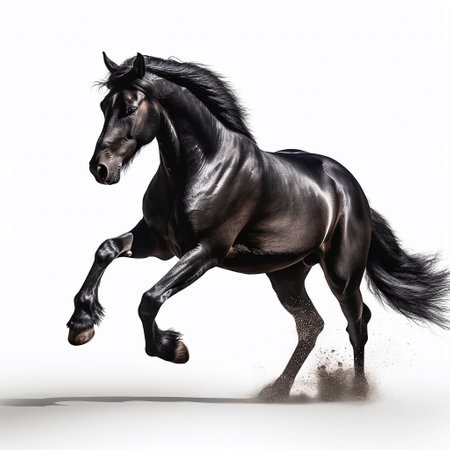 black horse (Equidae), against white background, AI generatedの素材