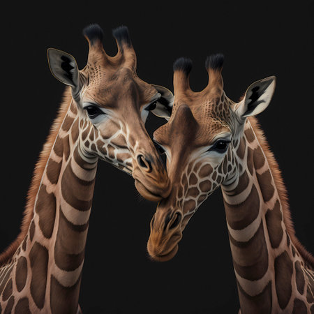 Two giraffes isolated on a black background. 3d renderingの素材