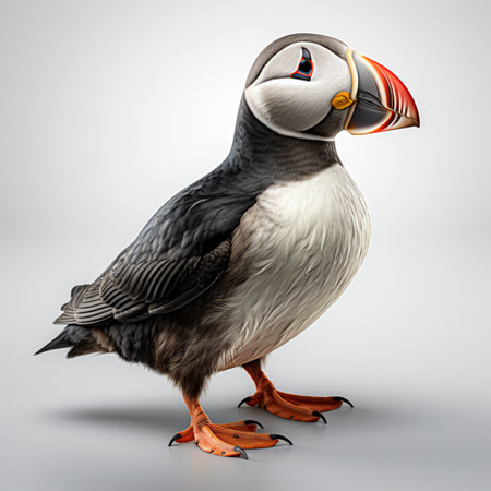 Puffin (Fratercula arctica) stands on a steep rock on the coast, ai generatedの素材