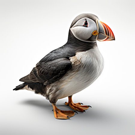 Puffin (Fratercula arctica) stands on a steep rock on the coast, ai generatedの素材
