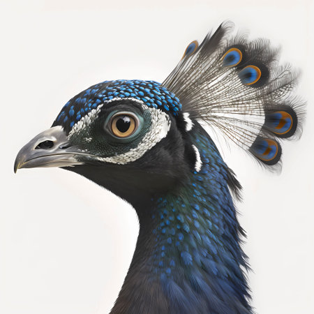 Peacock with feathers on a white background. 3d illustrationの素材