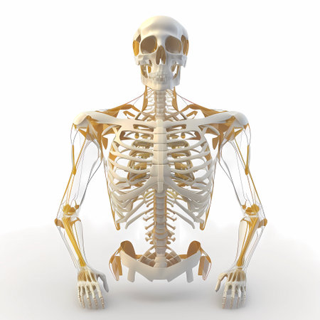 Human skeleton with bones isolated on white background. 3D illustration.の素材