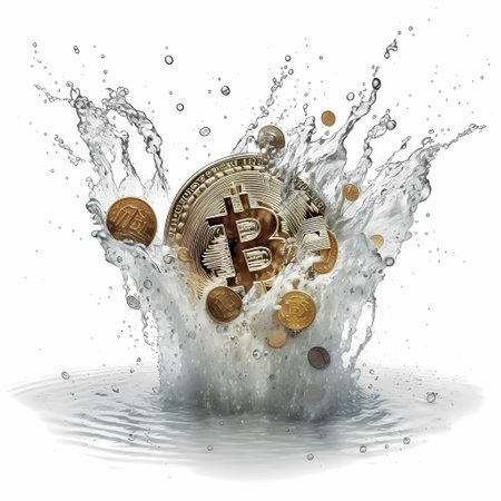 Bitcoin in water splash isolated on white background. 3d illustration.の素材