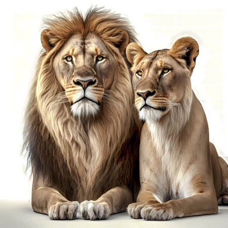 Lion couple in front of a white background - 3D renderの素材