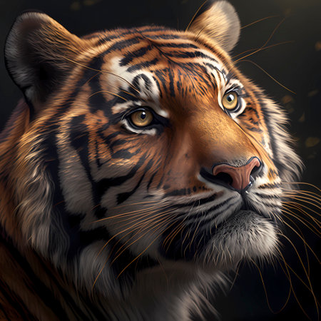 Close-up portrait of a beautiful tiger on a dark background.の素材