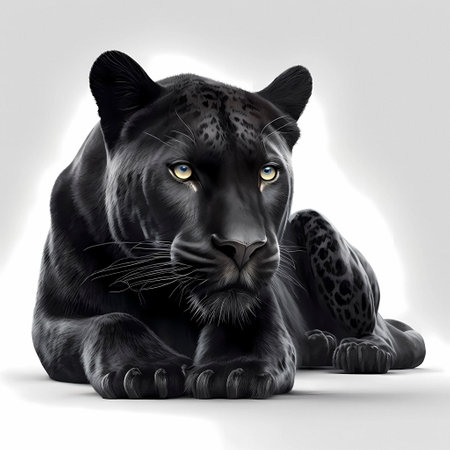 Black leopard isolated on a white background - 3D rendered illustrationの素材