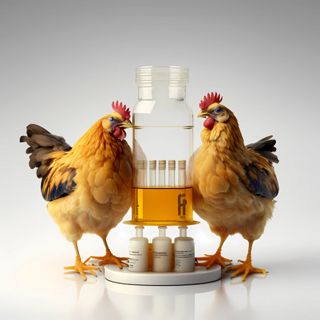 Science, laboratory experiments with chickens and chicks (Gallus gallus domesticus), white background, ai generatedの素材