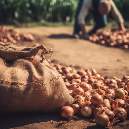 Old sack with onions in natural and rustic environment, white background, AI generatedの素材