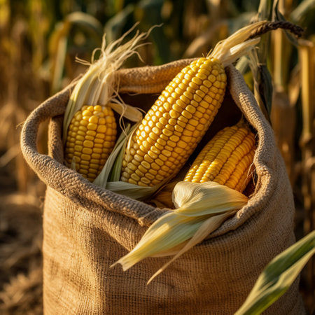 old sack of corn, in natural and rustic environment, AI generatedの素材