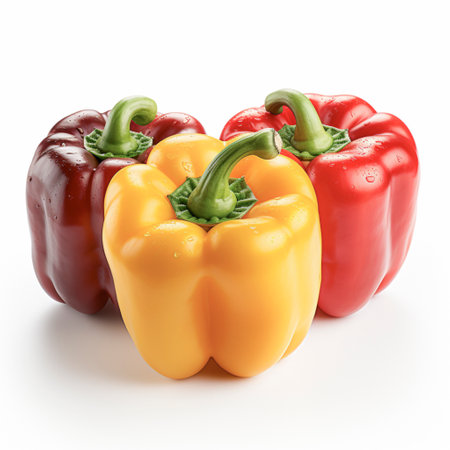 Fresh red, green and yellow peppers, AI generatedの素材