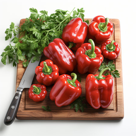 Fresh red, green and yellow peppers, AI generatedの素材