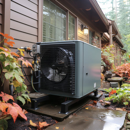 Handyman install a heat pump - heating in a house, ai generatedの素材