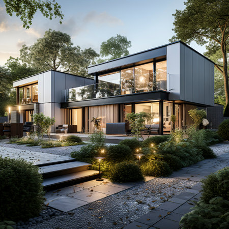 modern high-quality multi-family apartments in a modern architectural style, AI generatedの素材