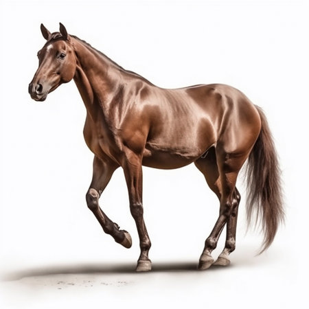 brown horse (Equidae), against white background, AI generatedの素材
