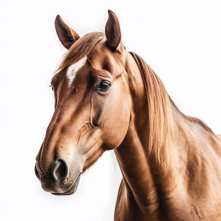brown horse (Equidae), against white background, AI generatedの素材