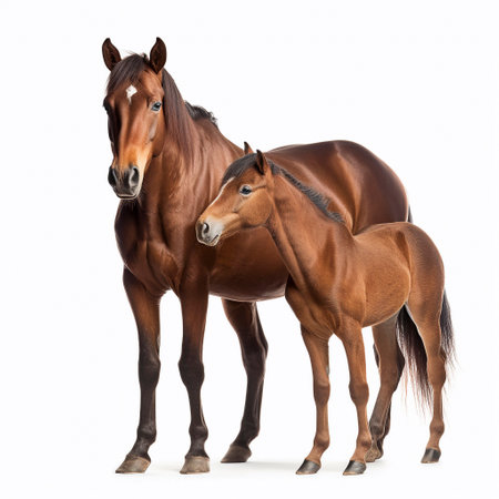 brown horse (Equidae), against white background, AI generatedの素材