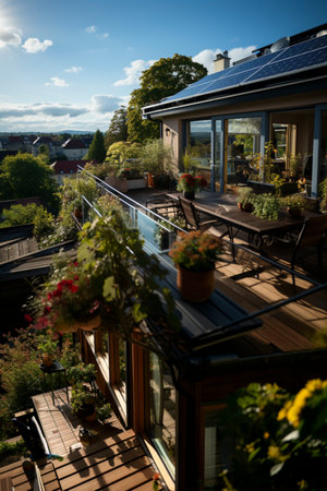 Solar system, solar power plant Solar panels on a balcony Balcony power plant, ai generatedの素材