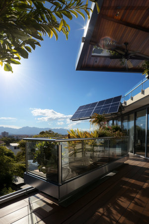 Solar system, solar power plant Solar panels on a balcony Balcony power plant, ai generatedの素材