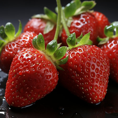 Fresh strawberries, with water drops, AI generatedの素材