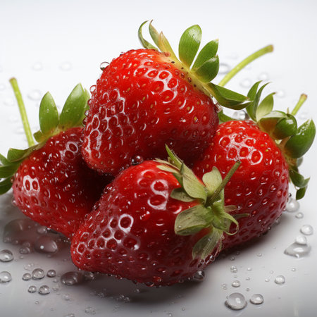 Fresh strawberries, with water drops, AI generatedの素材