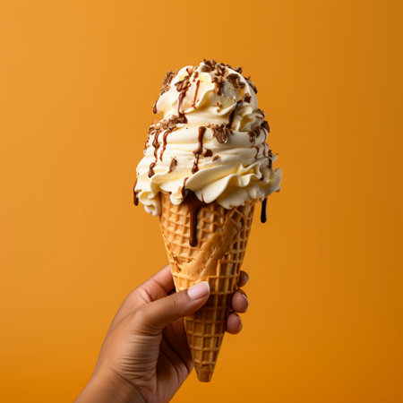 Ice cream scoop on waffle cone Many assorted different flavor, AI Generatedの素材