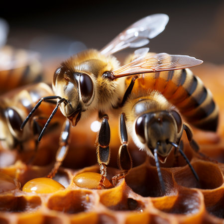 Honey bees sit on a honeycomb, AI generatedの素材