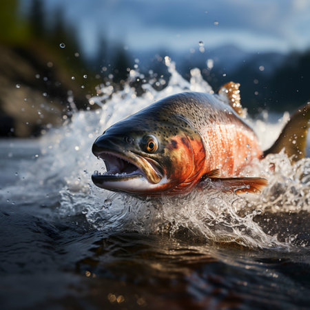 Salmon trout jumps out of the water, ai generatedの素材