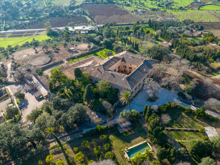 Aerial view, Spain, Balearic Islands, Mallorca, Valldemossa, agricultural propertyの写真素材