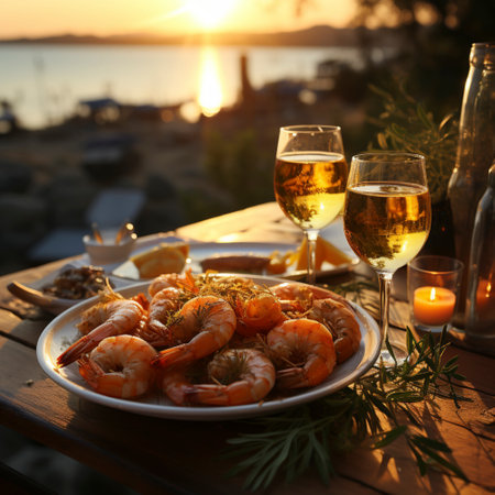 Seafood platter with lobster and shrimp, AI generatedの素材