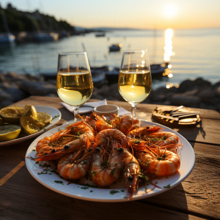 Seafood platter with lobster and shrimp, AI generatedの素材