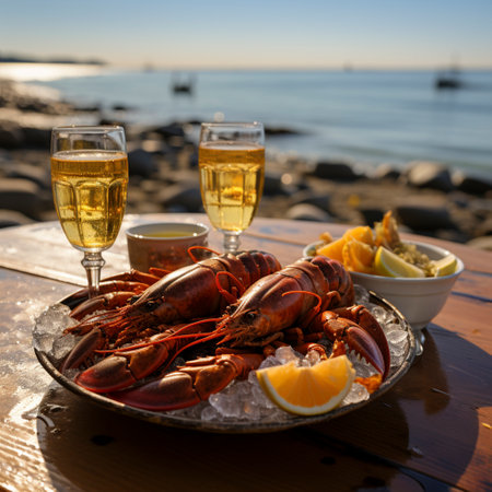 Seafood platter with lobster and shrimp, AI generatedの素材