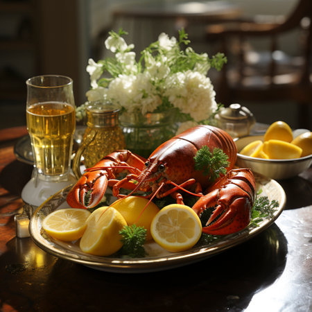Seafood platter with lobster and shrimp, AI generatedの素材