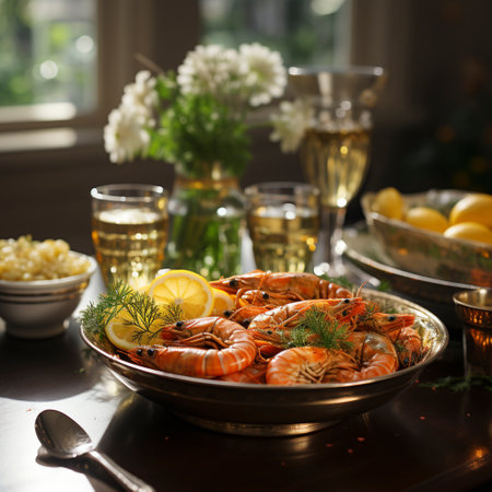 Seafood platter with lobster and shrimp, AI generatedの素材