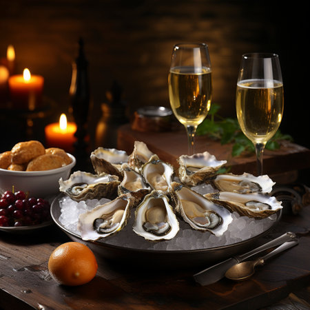 Seafood platter fresh oysters, AI generatedの素材