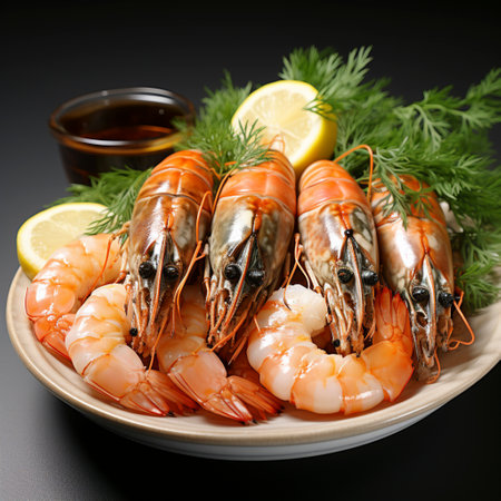 Seafood platter with lobster and shrimp, AI generatedの素材