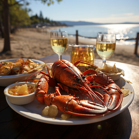Seafood platter with lobster and shrimp, AI generatedの素材