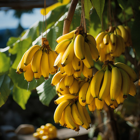 fresh bananas hanging on a tree, AI generatedの素材