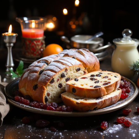 Christmas stollen in a festive setting, AI generatedの素材
