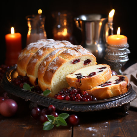 Christmas stollen in a festive setting, AI generatedの素材