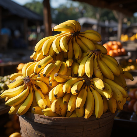 Fresh bananas at a traditional market, ai generatedの素材