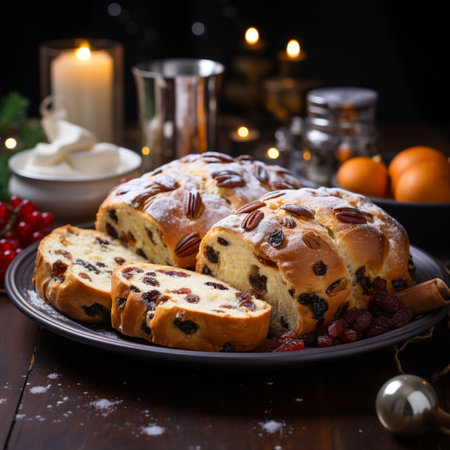 Christmas stollen in a festive setting, AI generatedの素材
