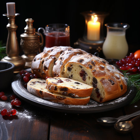 Christmas stollen in a festive setting, AI generatedの素材