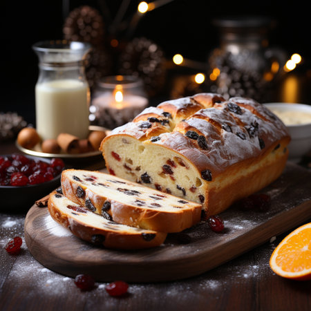 Christmas stollen in a festive setting, AI generatedの素材