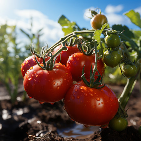 Fresh tomatoes in the field and in a greenhouse, ai generatedの素材