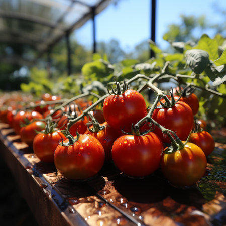 Fresh tomatoes in the field and in a greenhouse, ai generatedの素材