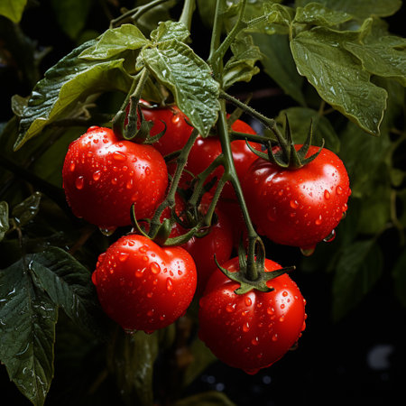 Fresh tomatoes in the field and in a greenhouse, ai generatedの素材