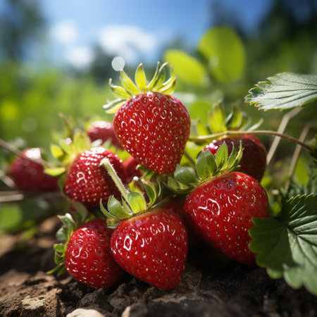 Fresh strawberries, with water drops, AI generatedの素材