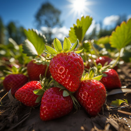 Fresh strawberries, with water drops, AI generatedの素材